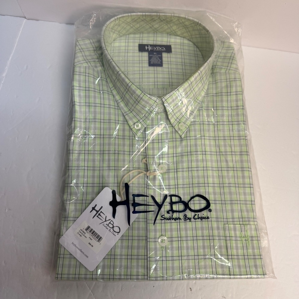 Heybo Southern By Choice Mens XL Patina Green Plaid Cotton Button Down Shirt NEW